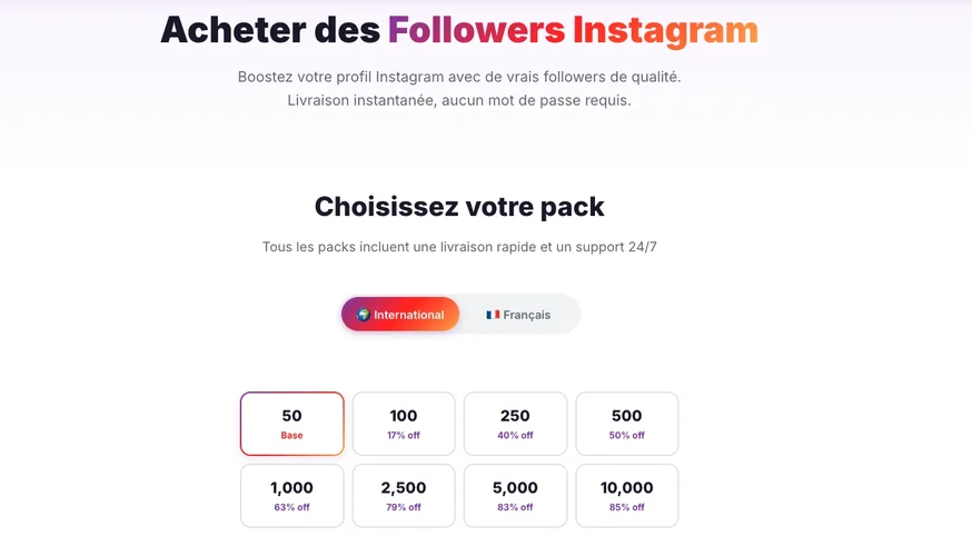 Choisir un pack pour acheter followers Instagram pas cher